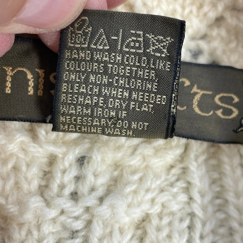 Inis Crafts Cream Merino Wool Cable Knit Full Zip Cardigan Sweater Women Medium